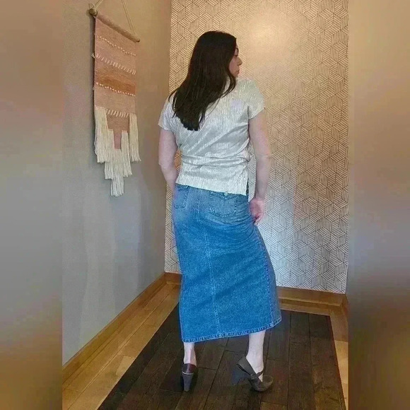 UnionBay Denim Maxi Skirt With Front Slit - Has Repair Size 9 - Picture 3 of 9